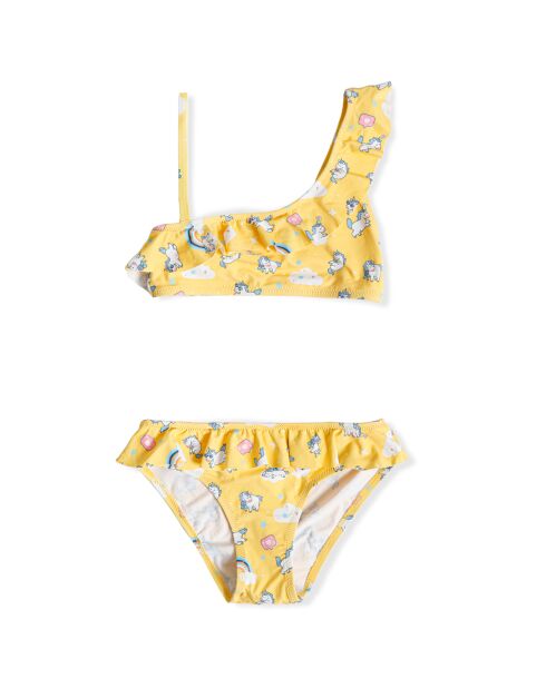 Maillot de bain 2 Pièces à volants licorne jaune