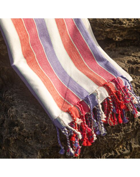 Serviette de plage à rayures rouge/bleu marine