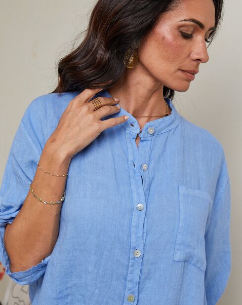 Vicky indigo hemd van 100% linnen