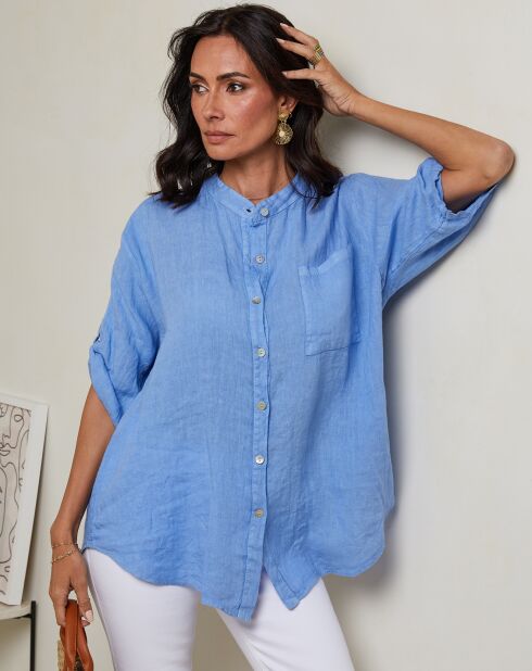Vicky indigo hemd van 100% linnen