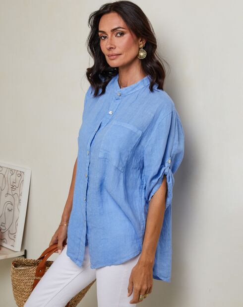Vicky indigo hemd van 100% linnen