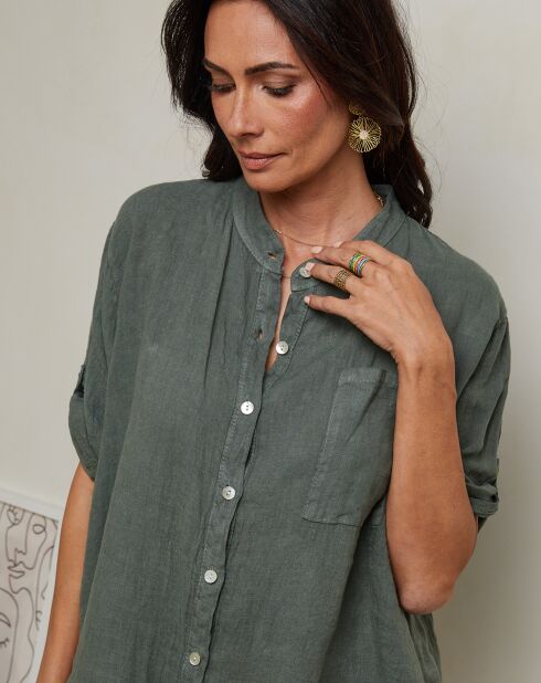 Kaki hemd van 100% linnen Vicky