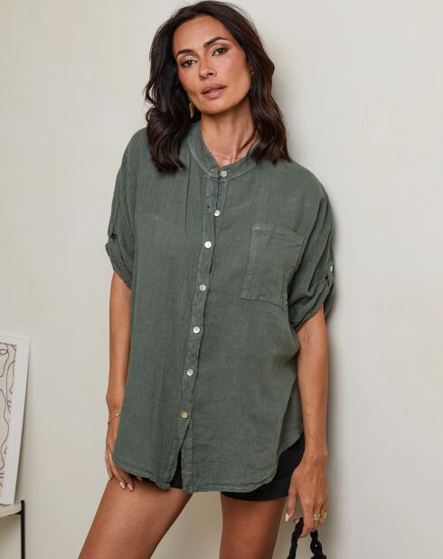 Kaki hemd van 100% linnen Vicky