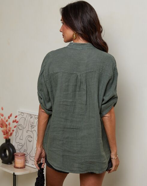 Kaki hemd van 100% linnen Vicky