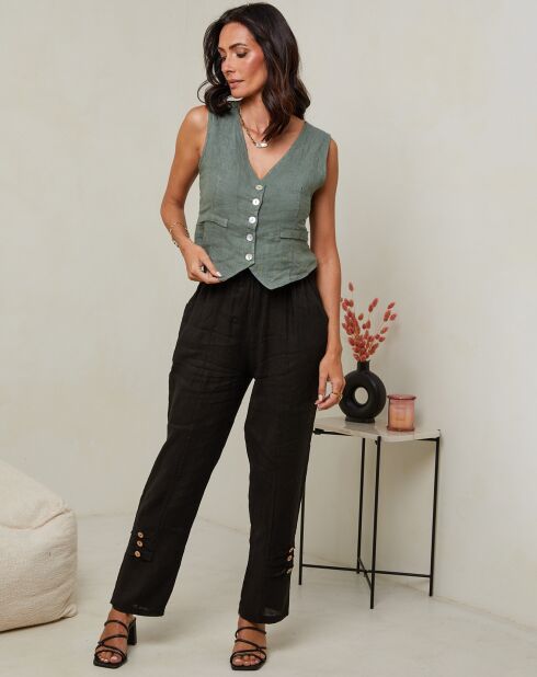 Lorie khakifarbener Cardigan aus 100% Leinen