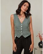 Gilet 100% Lin Lorie kaki
