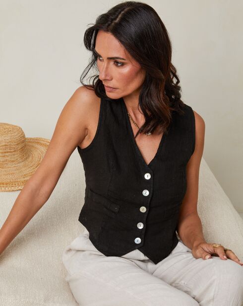 Gilet 100% Lin Lorie noir