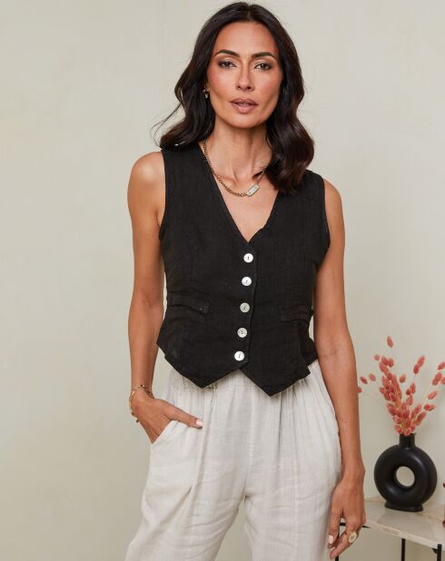 Gilet 100% Lin Lorie noir