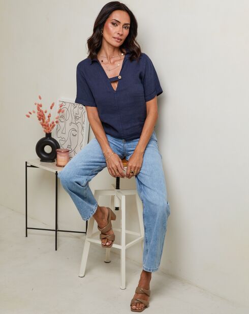Mimie marine top van 100% linnen