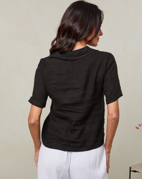 Zwarte top van 100% linnen Mimie