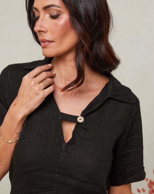 Zwarte top van 100% linnen Mimie