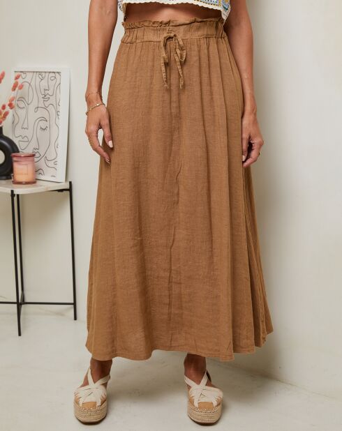 Kamelfarbener Nubia-Rock aus 100% Leinen