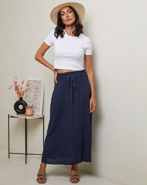 Marineblauwe rok van 100% linnen Nubia