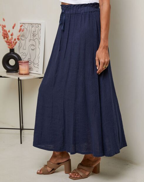 Marineblauwe rok van 100% linnen Nubia