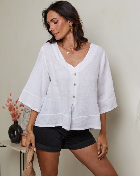 Top 100% Lin Siliana blanc