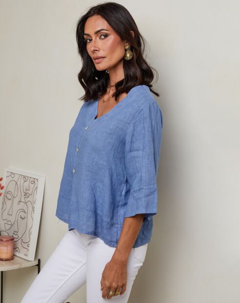 Top van 100% Indigo Siliana linnen