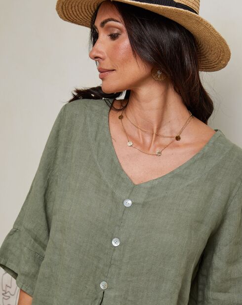 Khakifarbenes Oberteil Siliana aus 100% Leinen