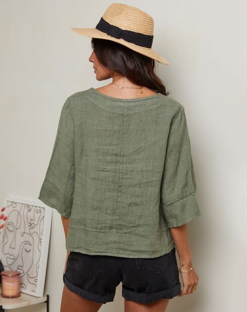 Khakifarbenes Oberteil Siliana aus 100% Leinen