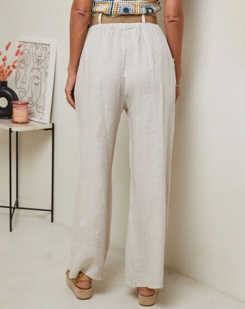 Laureannie beige broek van 100% linnen