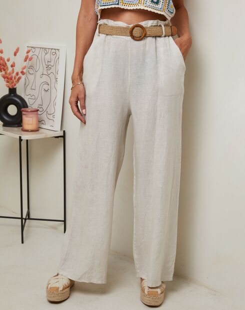 Laureannie beige broek van 100% linnen