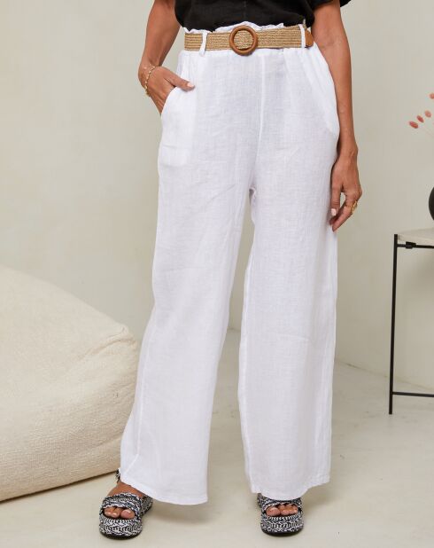 Laureannie witte broek van 100% linnen