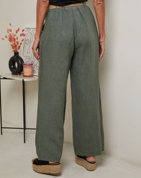 Laureannie kaki broek van 100% linnen