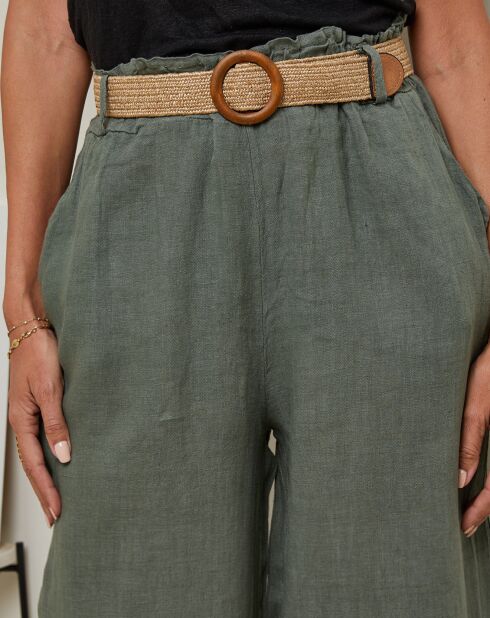 Laureannie kaki broek van 100% linnen