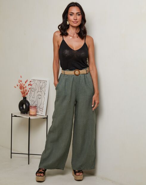 Laureannie kaki broek van 100% linnen