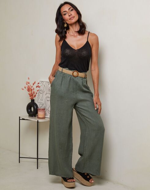 Laureannie kaki broek van 100% linnen