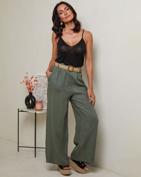 Pantalon 100% Lin Laureannie kaki