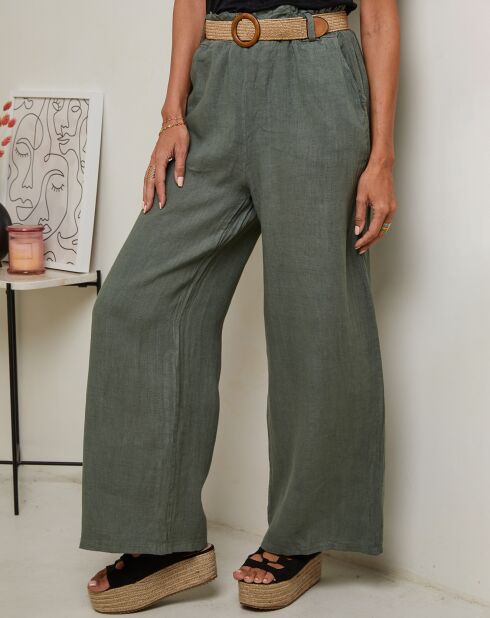 Laureannie kaki broek van 100% linnen