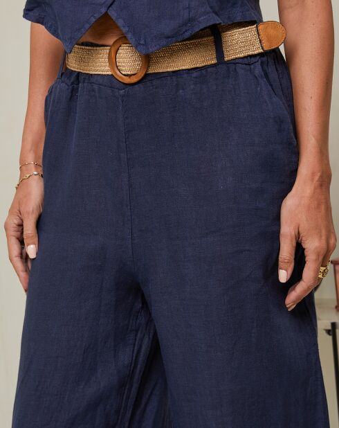 Laureannie marineblauwe broek van 100% linnen