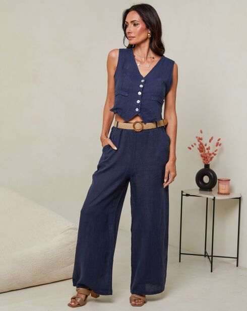 Laureannie marineblauwe broek van 100% linnen