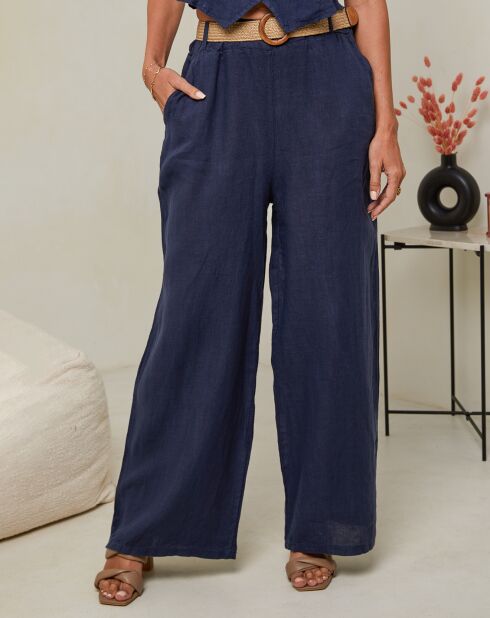 Pantalon 100% Lin Laureannie marine