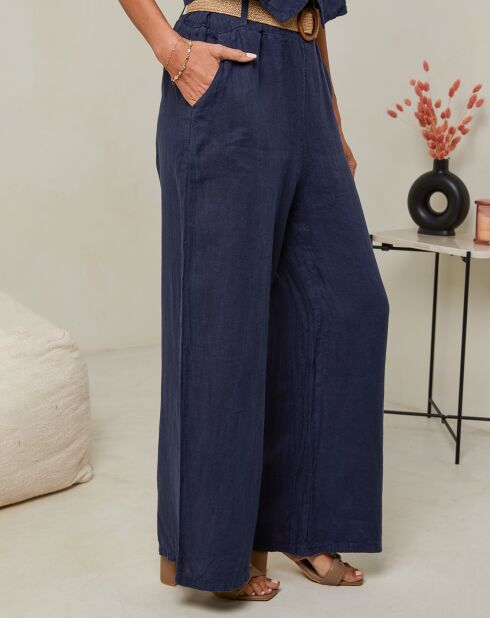 Laureannie marineblauwe broek van 100% linnen