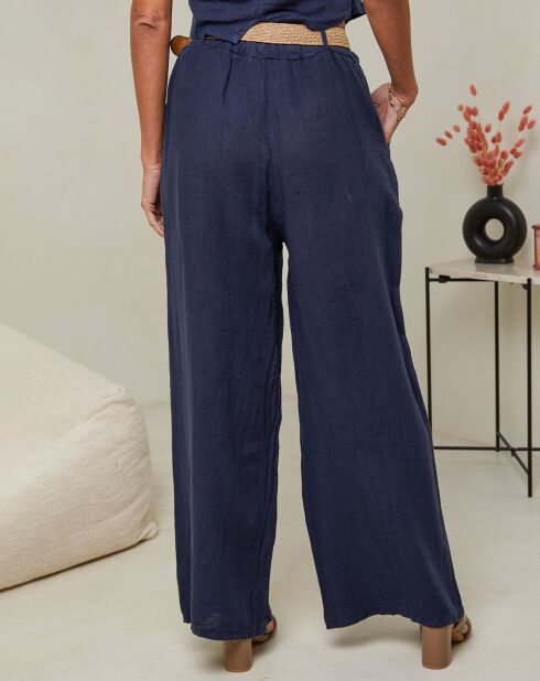 Laureannie marineblauwe broek van 100% linnen