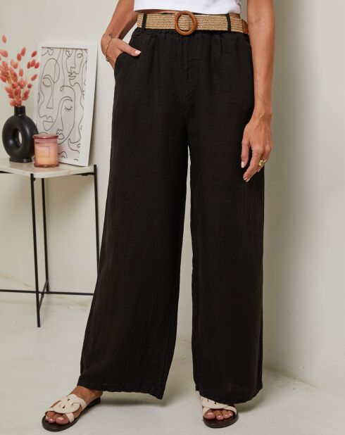 Laureannie zwarte broek van 100% linnen