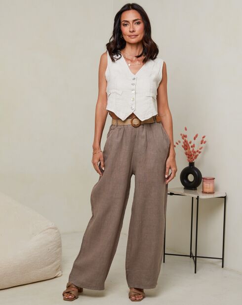 Laureannie taupe broek van 100% linnen