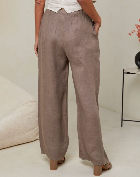 Laureannie taupe broek van 100% linnen