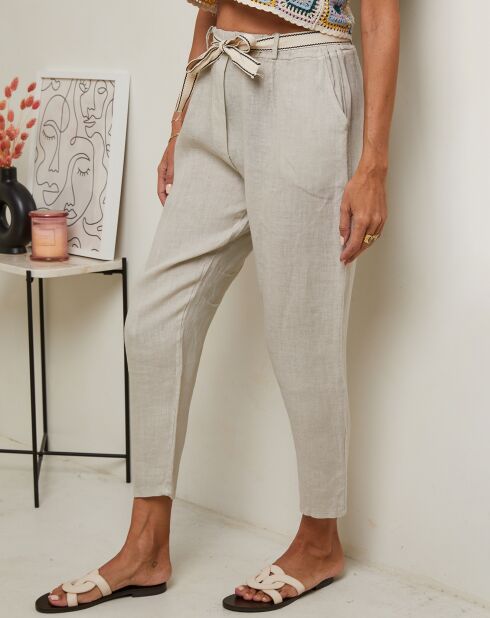 Mary beige broek van 100% linnen