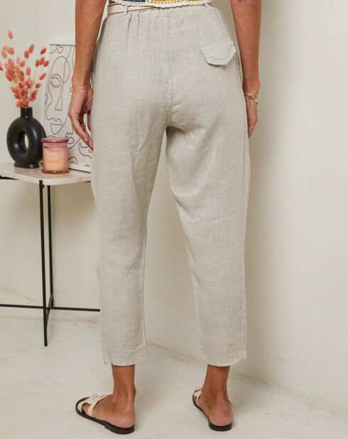 Mary beige broek van 100% linnen
