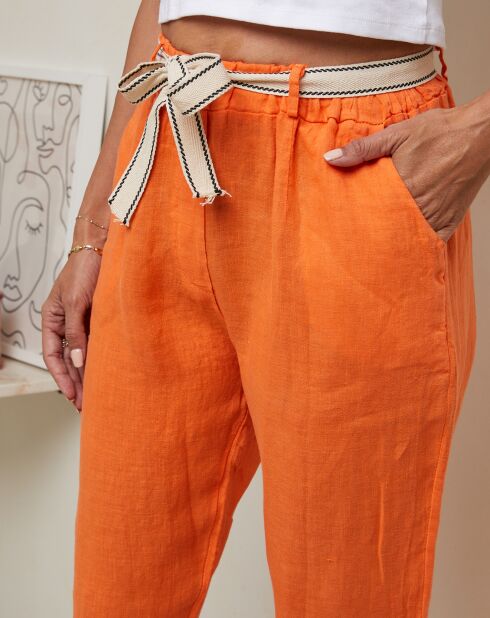 Mary oranje broek van 100% linnen