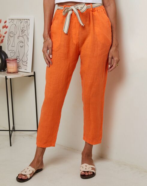 Mary oranje broek van 100% linnen