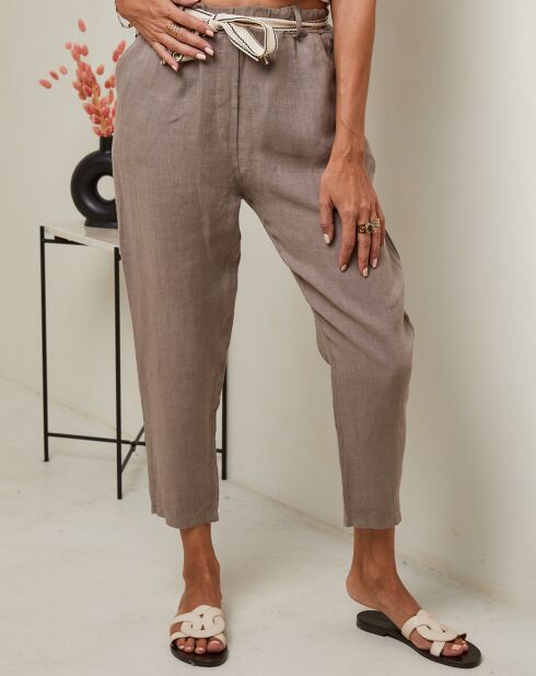 Mary taupe broek van 100% linnen