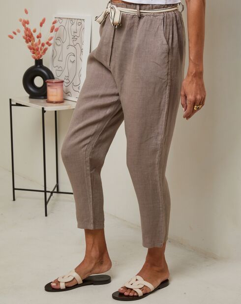 Mary taupe broek van 100% linnen