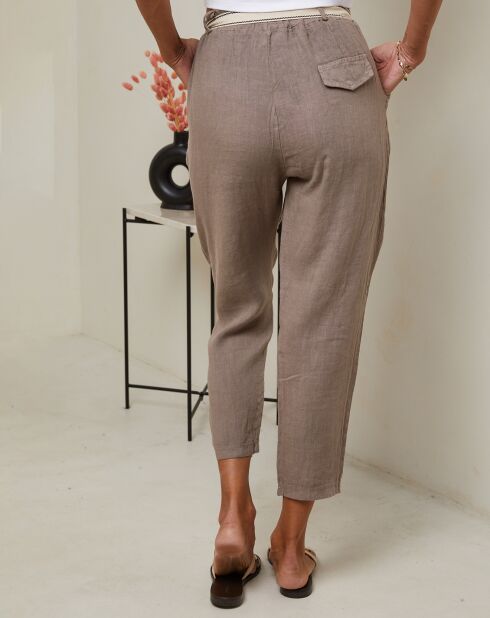 Mary taupe broek van 100% linnen