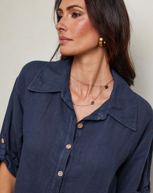 Marineblauw overhemd van 100% linnen Imani