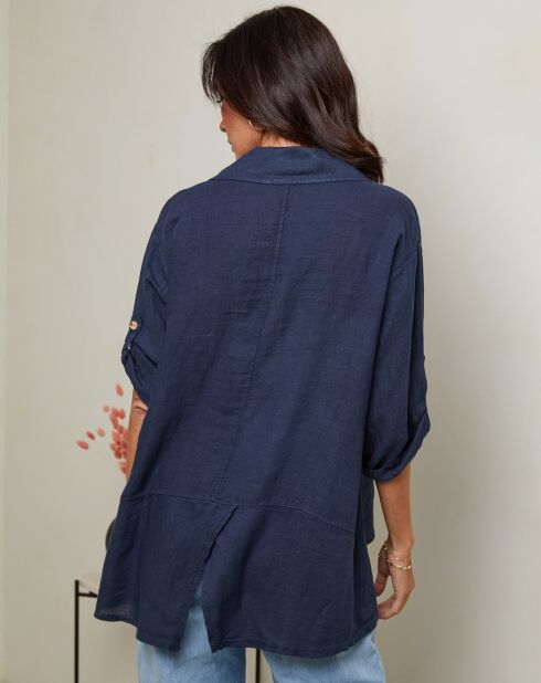 Marineblauw overhemd van 100% linnen Imani