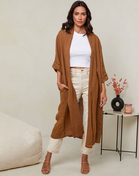 Camel Tehani vest van 100% linnen