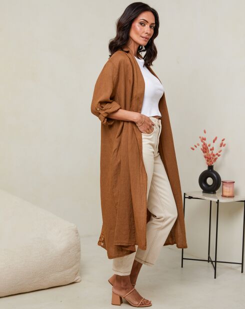 Camel Tehani vest van 100% linnen